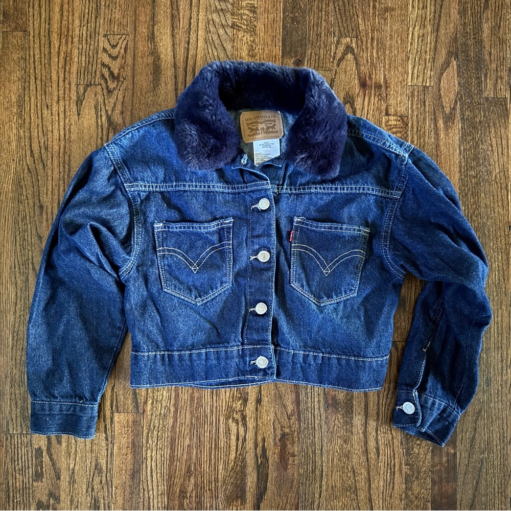 Levi's Kids Blue Denim Faux Fur Collar Jacket - Size 10-12